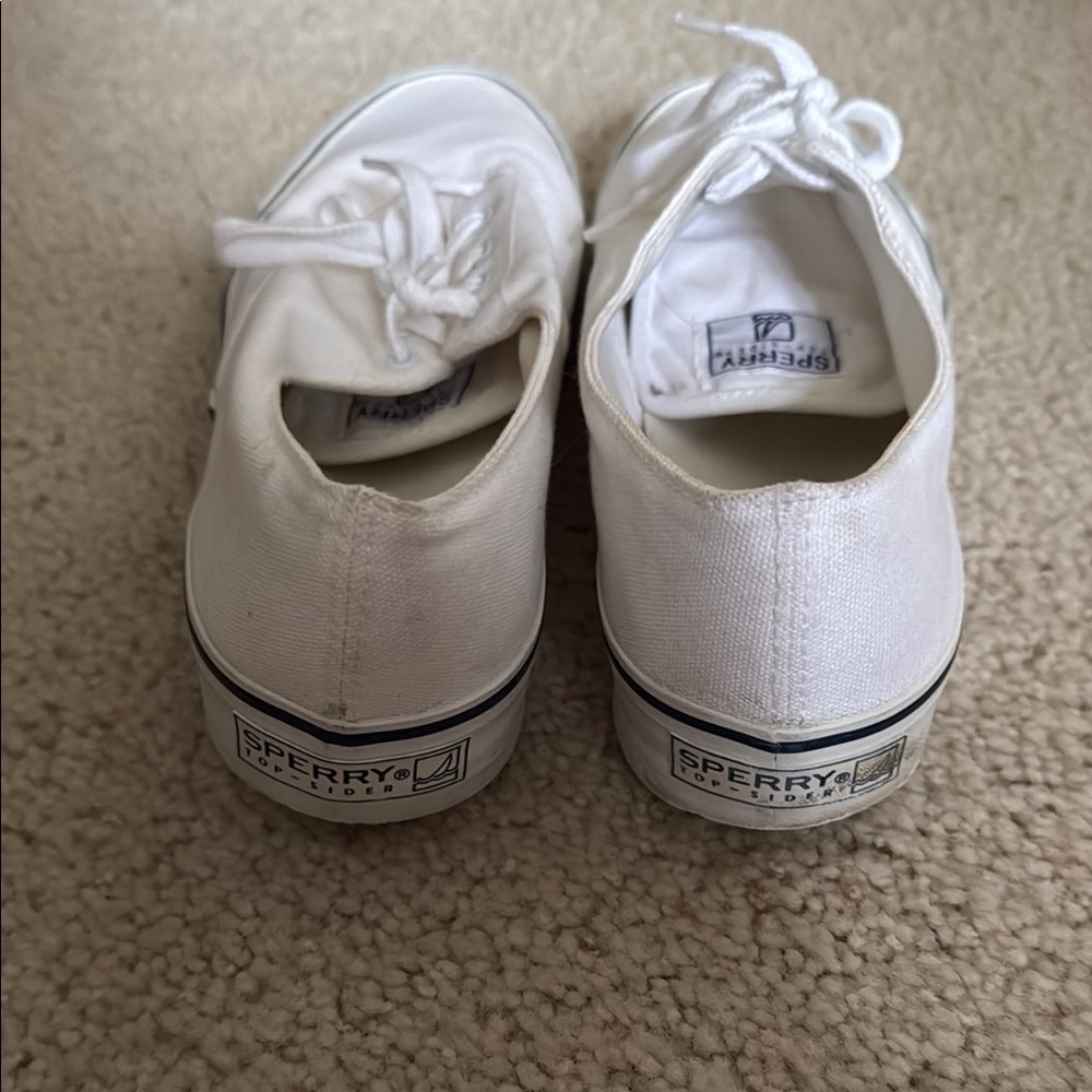 Sperry White Canvas Sneakers with Black Stripe - Picture 6 of 8